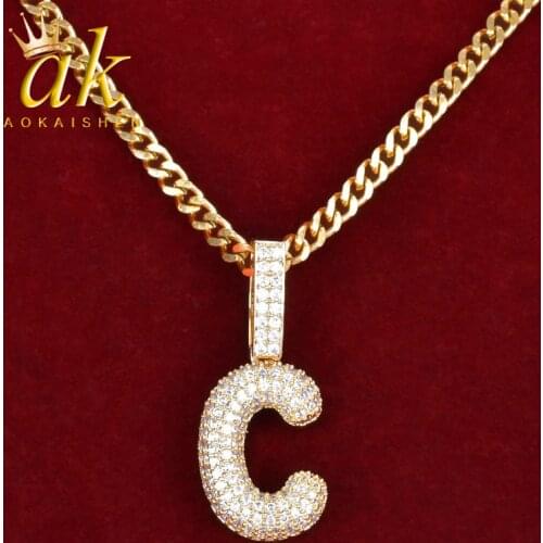 A-Z Small Bubble Letters Necklaces &Pendant Custom Name Charm For Men/Women Gold Color Hip Hop Jewelry Cuban chain
