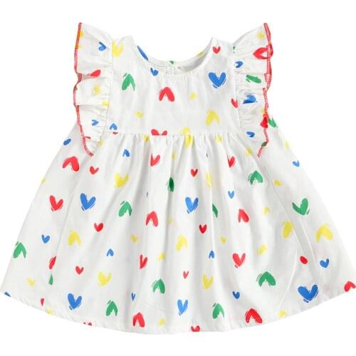 2021 Toddler Casual Princess Dress Summer Baby Girl Colorful Love Pattern Fly Sleeve Round Neck One-piece Hot Sale