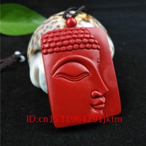 Carved Chinese Hand Organic Pendant Buddhism Cinnabar Buddha Red Charm Jewellery Gifts Fashion Necklace Amulet Woman