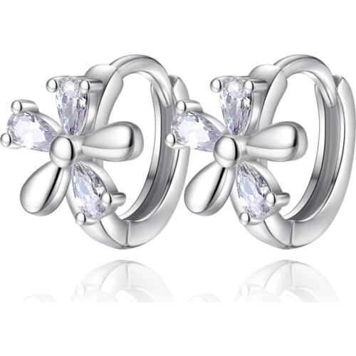 100% 925 Sterling Silver Fashion Plum Blossom Shiny Crystal Drop Earrings Women Jewelry Birthday Gift Wholesale Drop Shipping