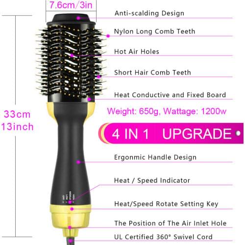 Hot Air Brush Hair Curler Volumizer Salon Heat Comb Paddle Styler Negative Iron Generator 3 4 in 1 Straightener Blow Dryer Tools