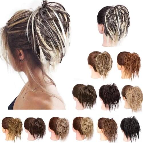 Kong&li 60 Color Elastic Band Messy Bun Chignon Hair Extension Synthetic Scrunchies Bunupdo Donut Fake Hair Hairpiece For Women