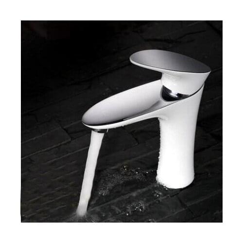 Baking white varnish basin faucet hot and cold, White short wash basin faucet mixer water, Copper bathroom sink basin faucet