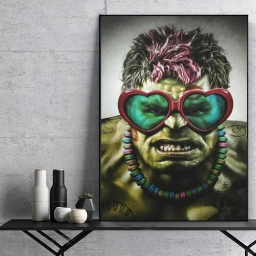 Superhero Comic Marvel Hulk with Glasses Home Decor Canvas Wall Art Posters and Prints Painting Wall Art Picture for Kids Room