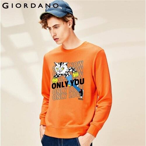 Giordano Men Sweatshirts Printed Ribbed Crewneck Sweatshirt Terry Linning Long Sleeves Soft Sudadera Hombre 91090268