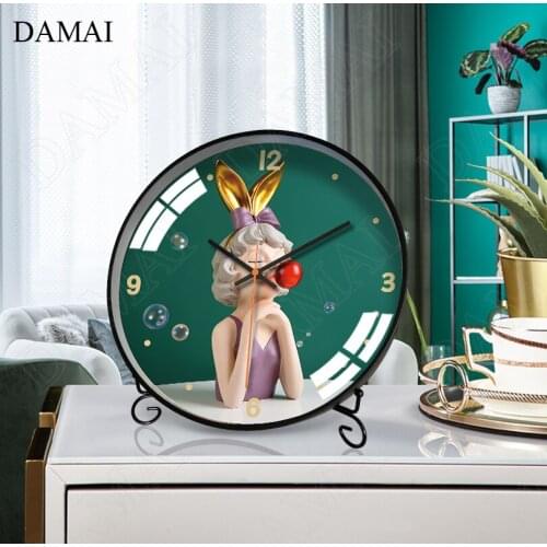 Creative Cartoon Girl Desktop Clocks Nordic Fashion Bedroom Decorative Ornaments Living Room Desktop Clock for Table Home Decor