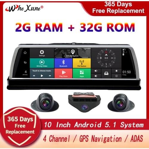 WHEXUNE 2021 New 4G 4 Channel Android 5.1 WIFI Car DVR Camera 10" IPS ADAS GPS Navigation Dash Cam Full HD 1080P Video Recorder