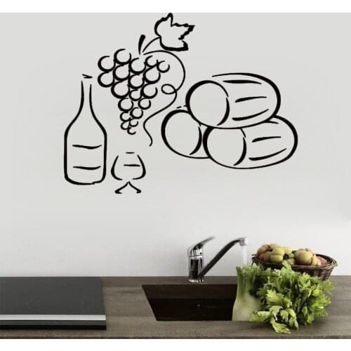 Grapes A Bottle Of Wine And A Glass Kitchen Wall Sticker Home Decor Waterproof Removable Wall Decals Art Murals Wallpaper