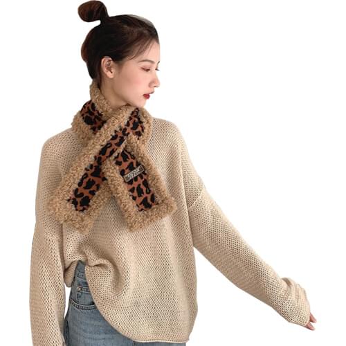 Vintage Winter Women Scarf Snood Warm Thick Leopard Printed Fleece Neck Gaiter Wraps Femme Mujer Muffler Collar For Ladies