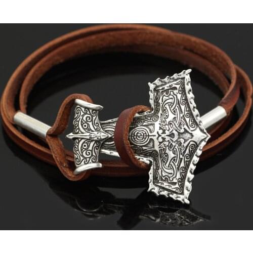 Raven Thors Hammer Norway Valknut Pagan Amulet Bracelet Men Necklace Viking Jewelry Symbol of Norse Brozen