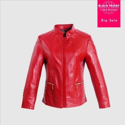 6XL 5XL 4XL PLUS SIZE 2020 Autumn Womens PU leather jacket short paragraph fashion red leather pu motorcycle JACKET W1137