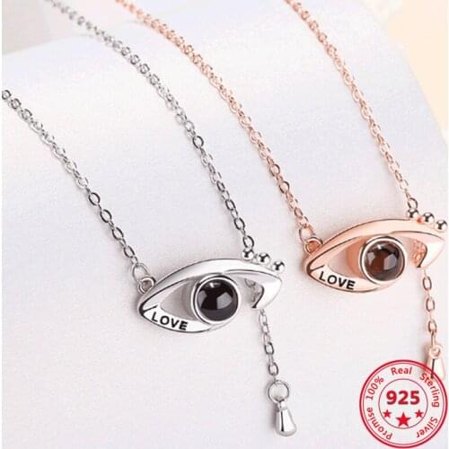 925 Sterling Silver Necklace Simple Fashion 100 Languages I Love You Ladies Jewelry