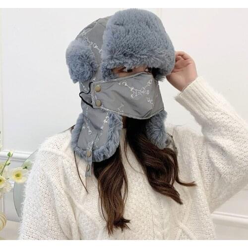 Winter Bomber Hat Artificial Fur Mask Hats Women Men Plus Velvet Padded Earmuffs Winter Warm Headwear Ski Caps