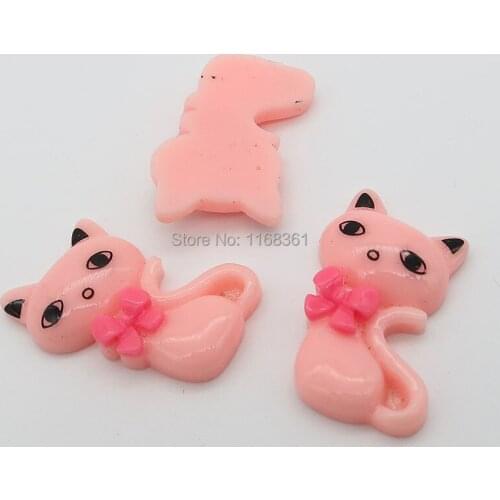 1pcs/lot resin flat back light pink cat with bowknot 30mm Scrapbook Embellishment DIY Phone Decoration C001-4