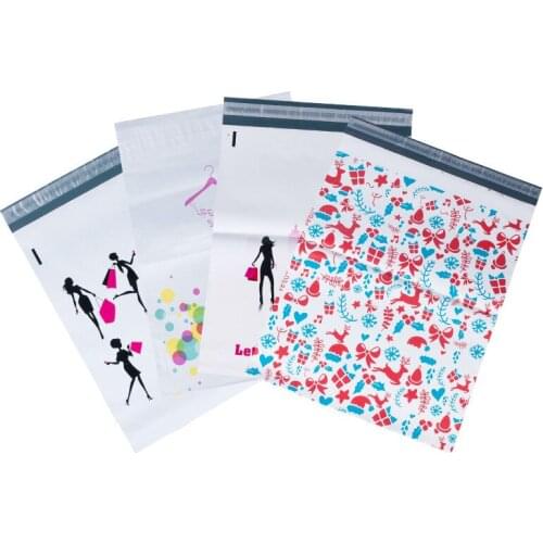 100Pcs Courier Bag Colorful Design Plastic Envelope Christmas Gift Bag Self Sealing Shipping Mailing Bag Express Packaging Bags
