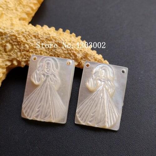 100pcs/lot 13.2x18.5mm Natural Rectangle Virgin Mary Mother of Pearl Shell Virgin Mary Pearl Shell MOP for DIY Jewelry