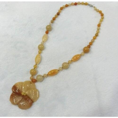 3pcs Fashion Bohemian Tribal Natural Stone Yellow Aventurine Jewelry Beads Halsband Carve Flower of Life Pendant Necklace Free