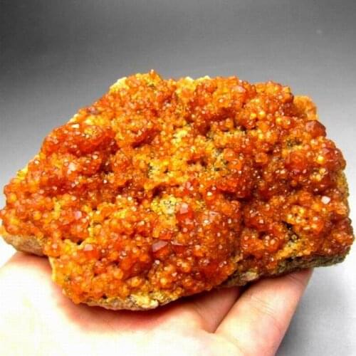 345g/106mm Spessartine Garnet+Smoky Quartz Cluster on Matrix - crystals and stones healing Mineral specimen Home Decor feng shui