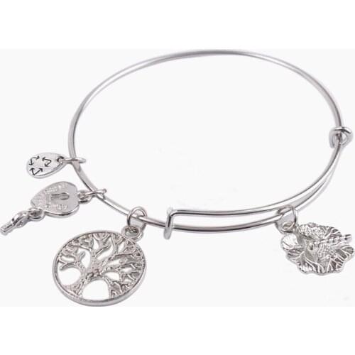 5PCS Fashion Silver Color Tone Dragonfly on Leaf Bangle Bracelet #91137