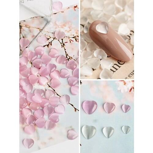 50Pcs'' Cats Eye 6m-10mm Heart Beads Optic Glass Heart, 50 pcs 3D Heart Shaped Cat Eye Stone Decal for Gem Stone Nail Art Charm