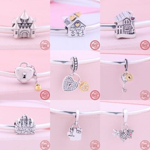 925 Sterling Silver Beads Shopping Handbag Luggage Lock Key Charm Fit Original Pandora Bracelet Women Authentic DIY Jewelry Gift