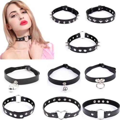 Sexy Leather Punk Rivets Necklace Accessories For Fetish Bdsm Collar Bondage Role Play Couples Flirting Men Women Gay Party Gift