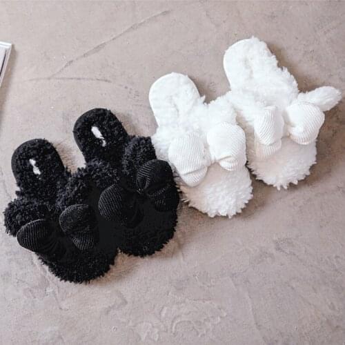 Solid Color Mouse Ear Bow Cashmere Anti Slip Quiet Indoor Womens Cartoon Slippers