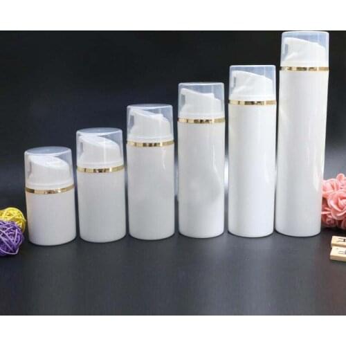 150ML white plastic airless bottle with gold line white/clear lid for lotion/emulsion/serum/foundation/anti-UV sunscreen cream