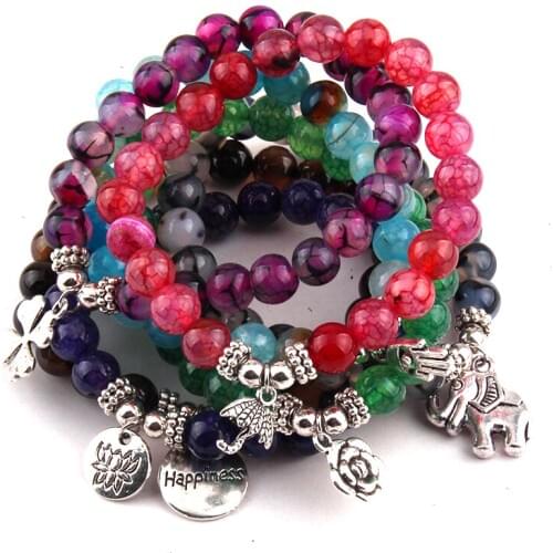 Free Shipping Fashion 8mm Mix Color Agat Stone beads Charm Bracelets 10pc/lot