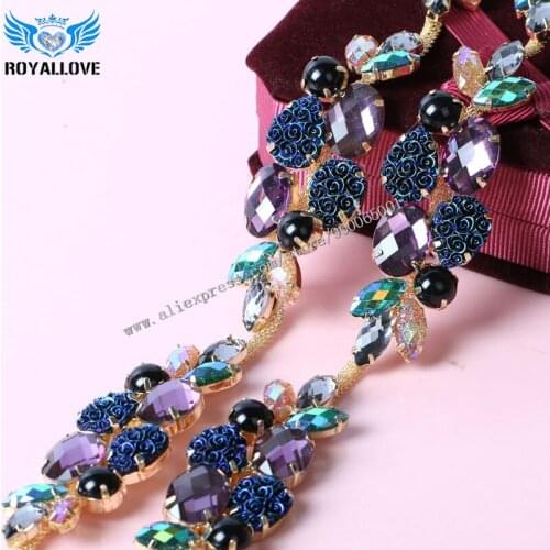 Sparkle Diamante 2 yards romantic Multicolor glass acrylic Concentrated Rhinestone chain trim applique gold claws costume sewing