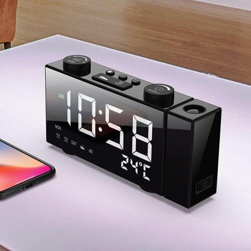 6 Inch Portable Digital FM Projection Radio Alarm Clock 4 Brightness Adjustment USB Powers Supplys LED Thermometer Clock