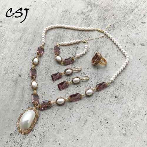 CSJ Big Stone Zultanite Jewelry Sets Gemstone Color Change Freshwater Pearl Shell for Women Wedding Engagment Party Gift Box