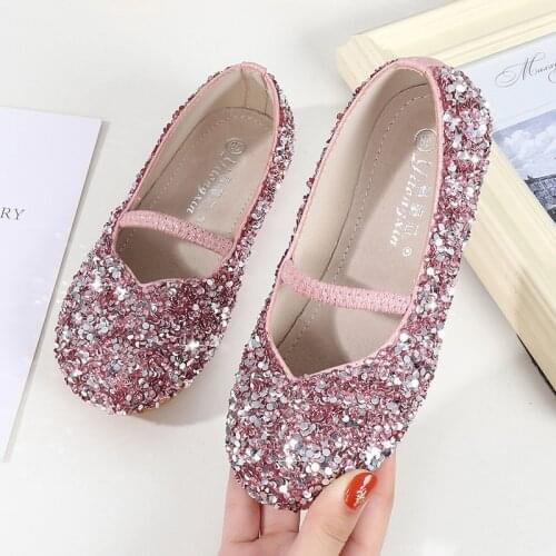 Children Princess Shoes Girls Sequins Wedding Party Kids Baby Enfants Hot Shoes for Girls Pink Purple Silver Color School Dance