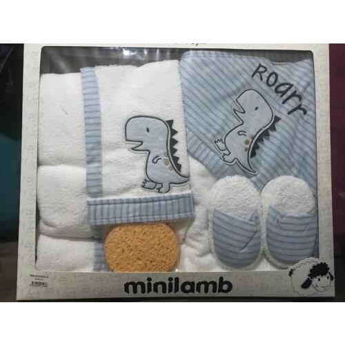 Dinosaur baby bath set bathrobe. towel. slipper bath sponge