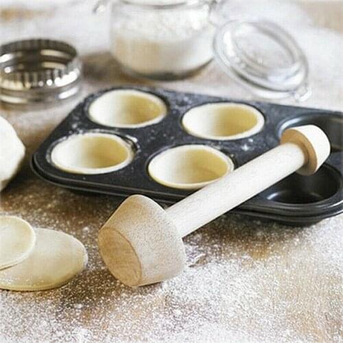 Wood Egg Tart-Tamper Double Side Wooden Pastry Pusher DIY Shell Molds Eggtart Cookie Cupcake Mold Kitchen Baking Shaping Tool