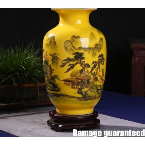 Classic Jingdezhen Antique Chinese Ceramic Vases Yellow Glaze Crafts Home Furnishing Decoration Crafts Palace Ancient Ornament