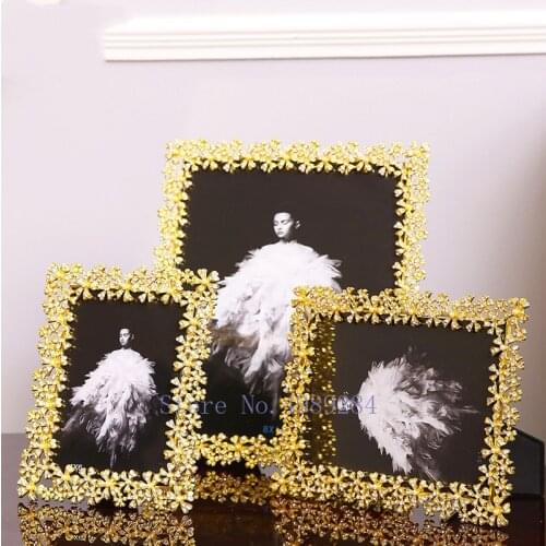 Creative Photo Frame Golden Flowers Diamond Modern Photo Frame Wedding Family Modern Home Decoration Gold Frame Picture Frame