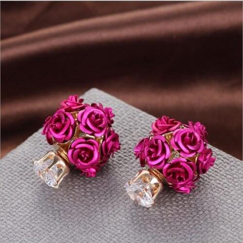 Kuziduocai New Fashion Jewelry Gold Color Dimensional Realistic Zircon Roses Flowers Stud Earrings Women And Ladies Gift E-725