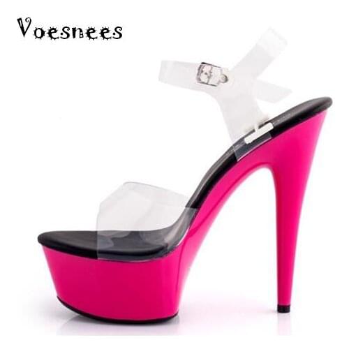 Hot! Women Summer Sandals Platform Fashion Shows Sexy Transparent crystal Slipper Sandals High Heel 19cm Shoes Plus-size 34-44