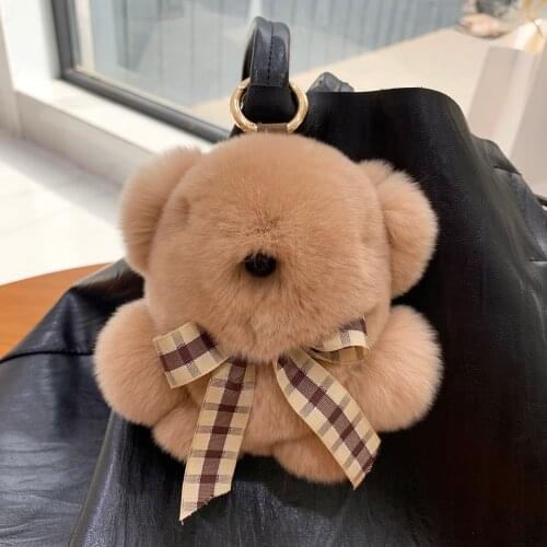 Cute Soft Fluffy Little Bear Toy Women Rex Rabbit Fur Keychain Plush Panda Handbag Pendant Car Keyring Ornaments Girls Gift