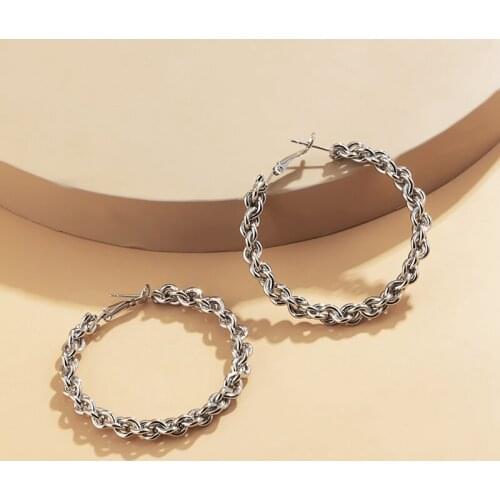 Fashion Gold Silver Color Chain Hoop Earring For Women Geometirc Gold Metal Circle Hoop Earrings Brincos Trend Jewelry Gifts