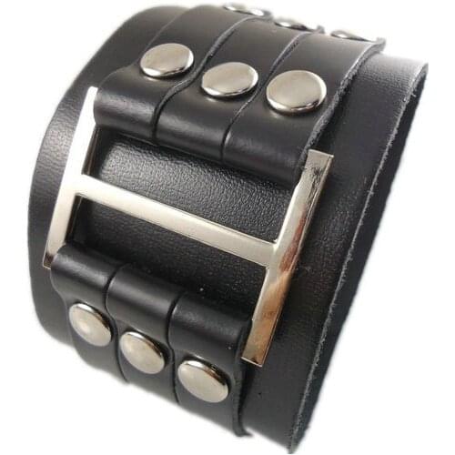 Trendy handmade braided fashion punk belt vintage unisex mens black plain leather bracelets for women jewelry bangle