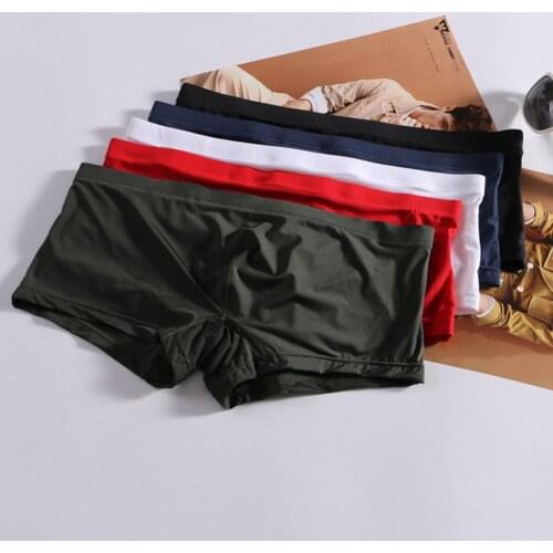 Men Ice Silk Smooth Breathable Bulge Pouch Shorts Underpants Sexy Modal Underwear