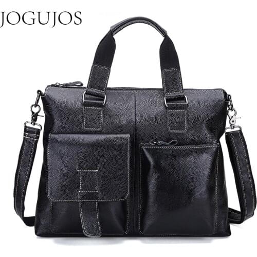 JOGUJOS New Genuine Leather Mens Briefcase Vegetable Tanned Skin Men Briefcases Male Business Shoulder Messenger Bag Travel Bag