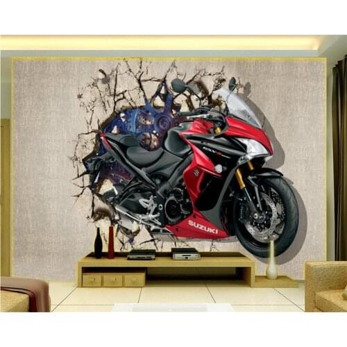 Beibehang Home decoration wallpaper motorcycle broken wall into the 3D TV backdrop can be customized murals photo 3d wallpaper