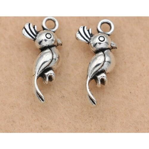 KJjewel Parrot Bird Charms Antique Silver Plated Pendants Jewelry DIY Jewelry Making Bracelet Accessories 20x9mm