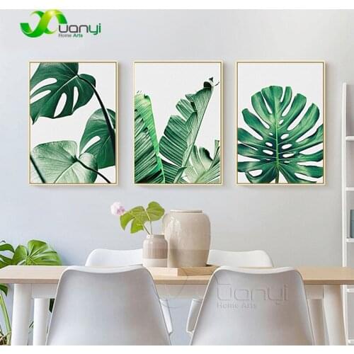 Nordic Leaf Poster Oil Painting Green Leaf Painting Print Fabric Home Decor Wall Pictures For Living Room Still Life Unframed