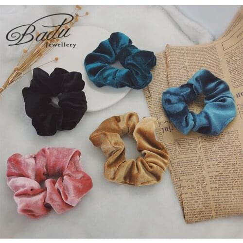 Badu Korean Velvet Headband Ladies Ponytail Headdress Solid Color Elastic Hair Band Fluffy Hair Retainer Retro Gift for Girls