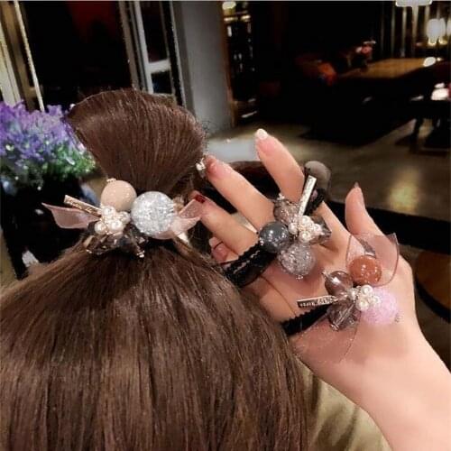 Women Girls Flower Crystal Ball Hair Ties Chic Scrunchy Hair Accessories Candy Color Gum Ponytail Holder Female Elastic Hairband
