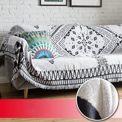 Nordic Geometric Sofa Tassel Throw Blanket Full Cover Sofas Cover Double-sided Jacquard Knit Blankets Cotton Linen Blankets